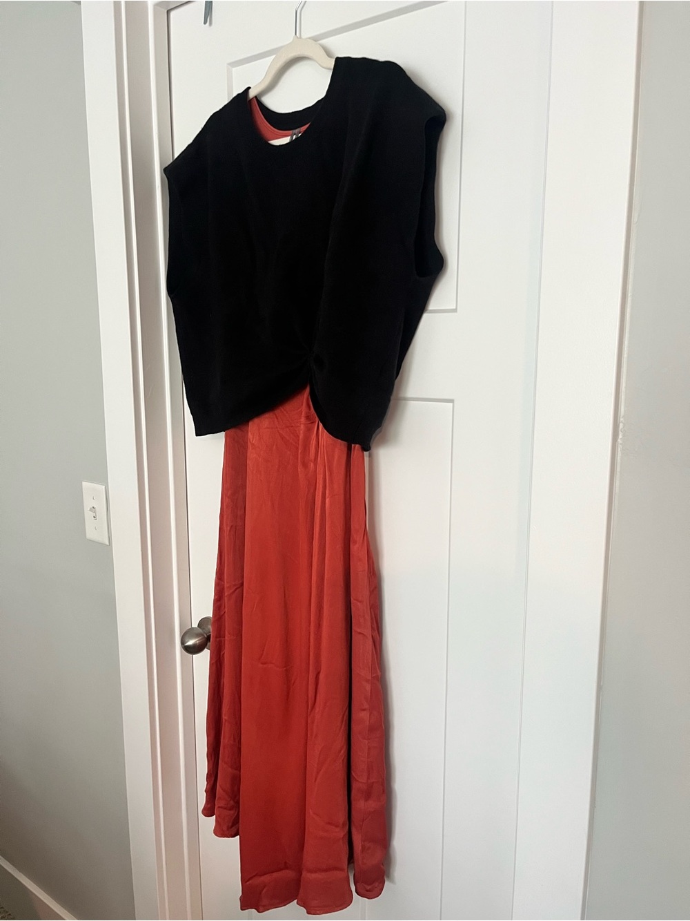 Anthropologie Twofer Dress.  Black Top with Rust Maxi Skirt